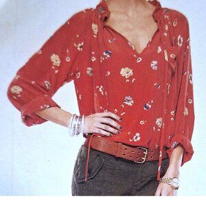 Rebecca Taylor red floral silk blouse